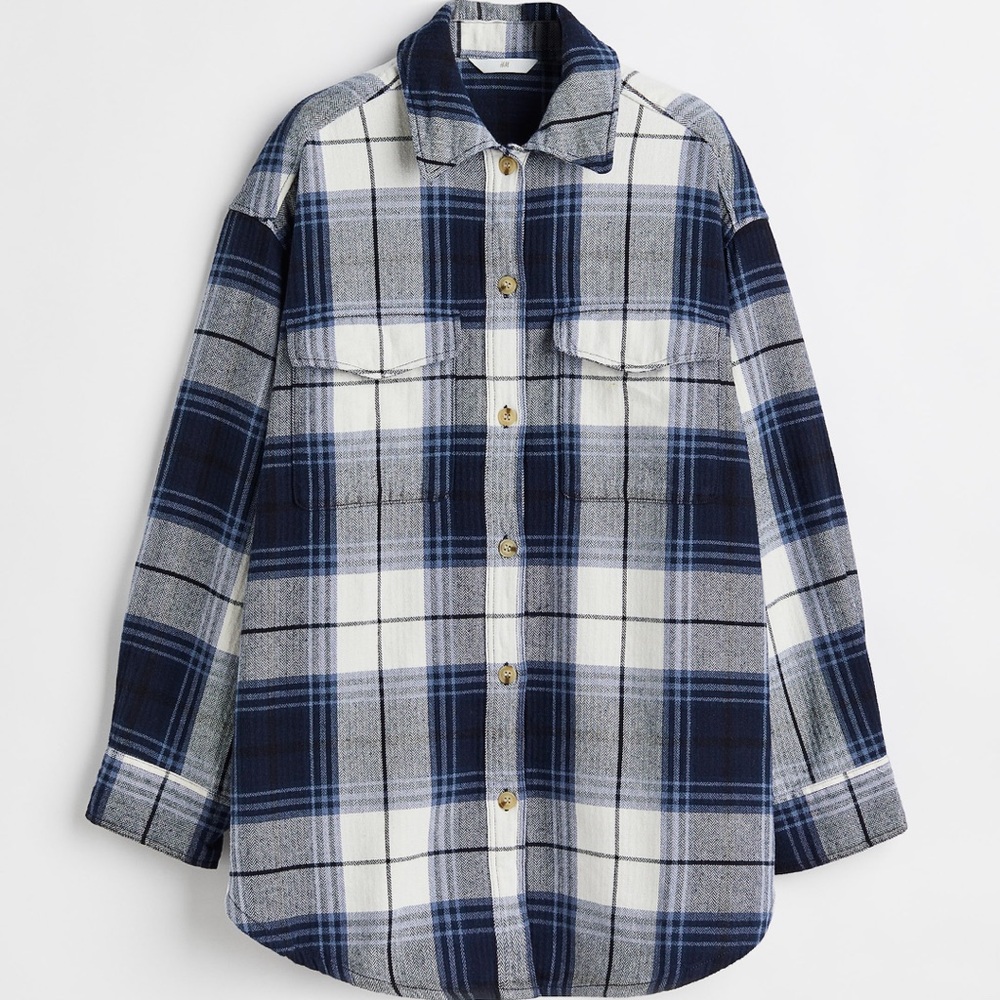 H&M Navy and White Plaid Shirt